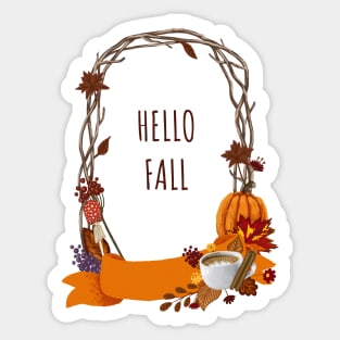 Hello Fall Wreath Digital Painting Illustration Sticker